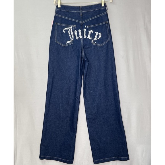 Juicy Couture Jeans 7/28 "Lunita" Y2K High Rise Wide Leg Relaxed Bling Logo - Picture 1 of 14